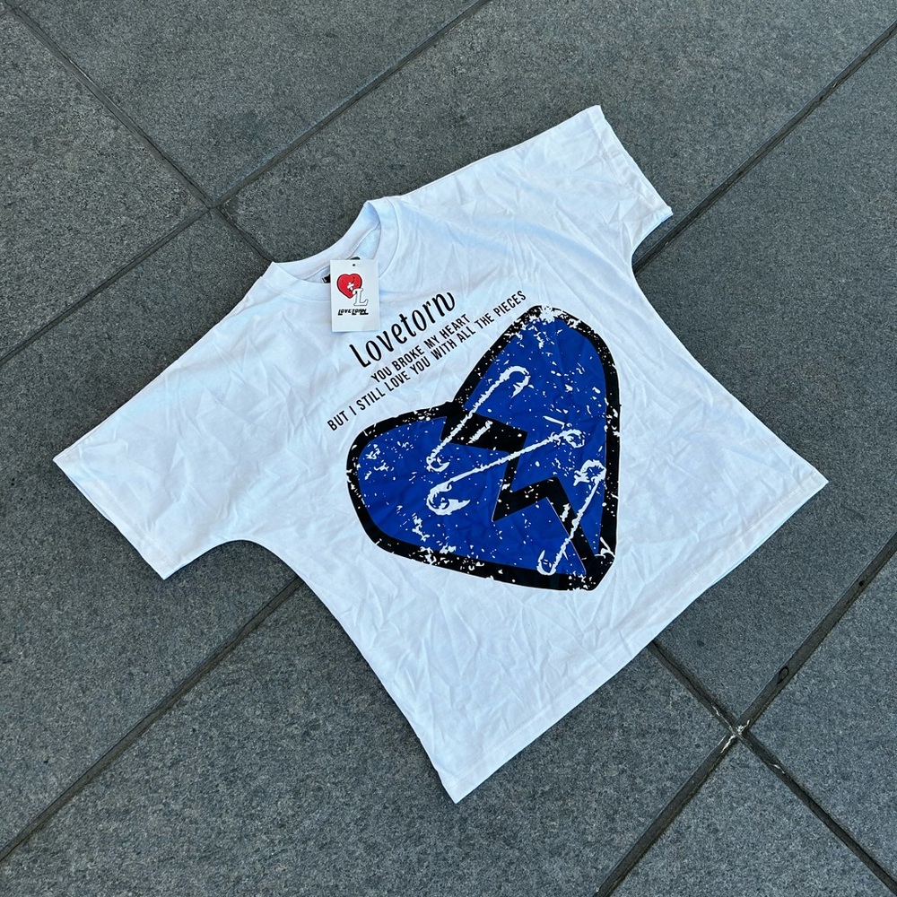 Oversized Cropped Tee - White/Blue